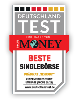 Testsiegel für Finya von DEUTSCHLAND TEST/FOCUS MONEY (Beste Singlebörse / Kundenzufriedenheit / Umfrage FOCUS 30/22 / www.deutschlandtest.de) und NETZWELT (Testsieger Vergleich Partnerbörsen 8,8/10)